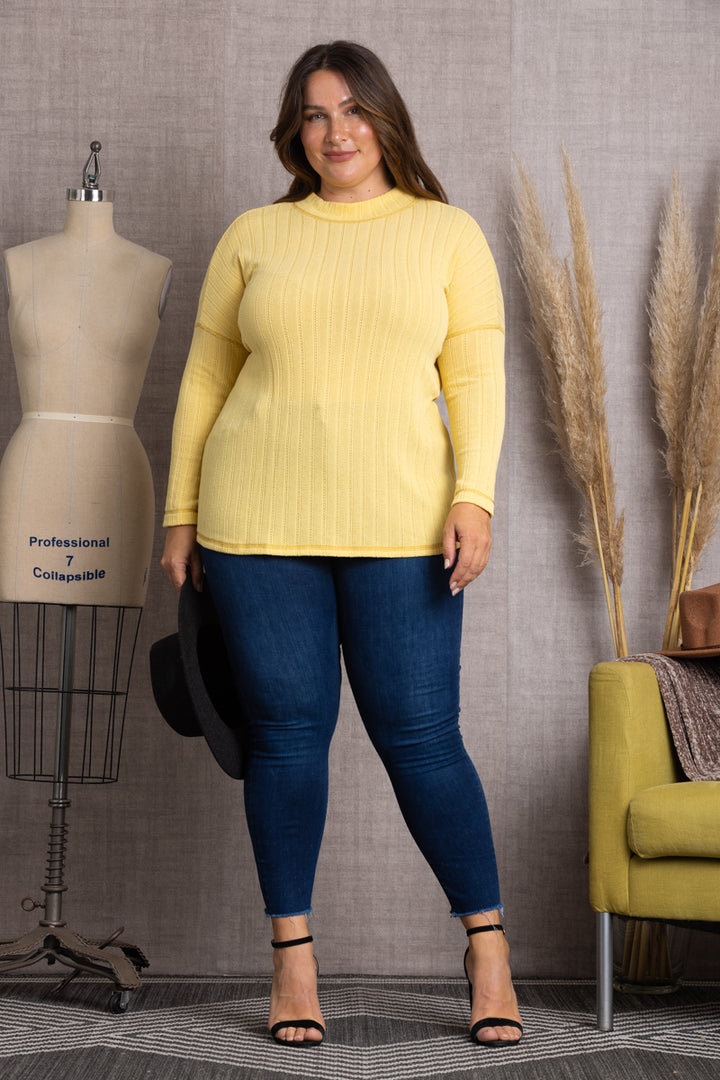 PTY3786X-Wholesale YELLOW TUSCAN SUN YELLOW JERSEY RIB KNIT PLUS SIZE TOP