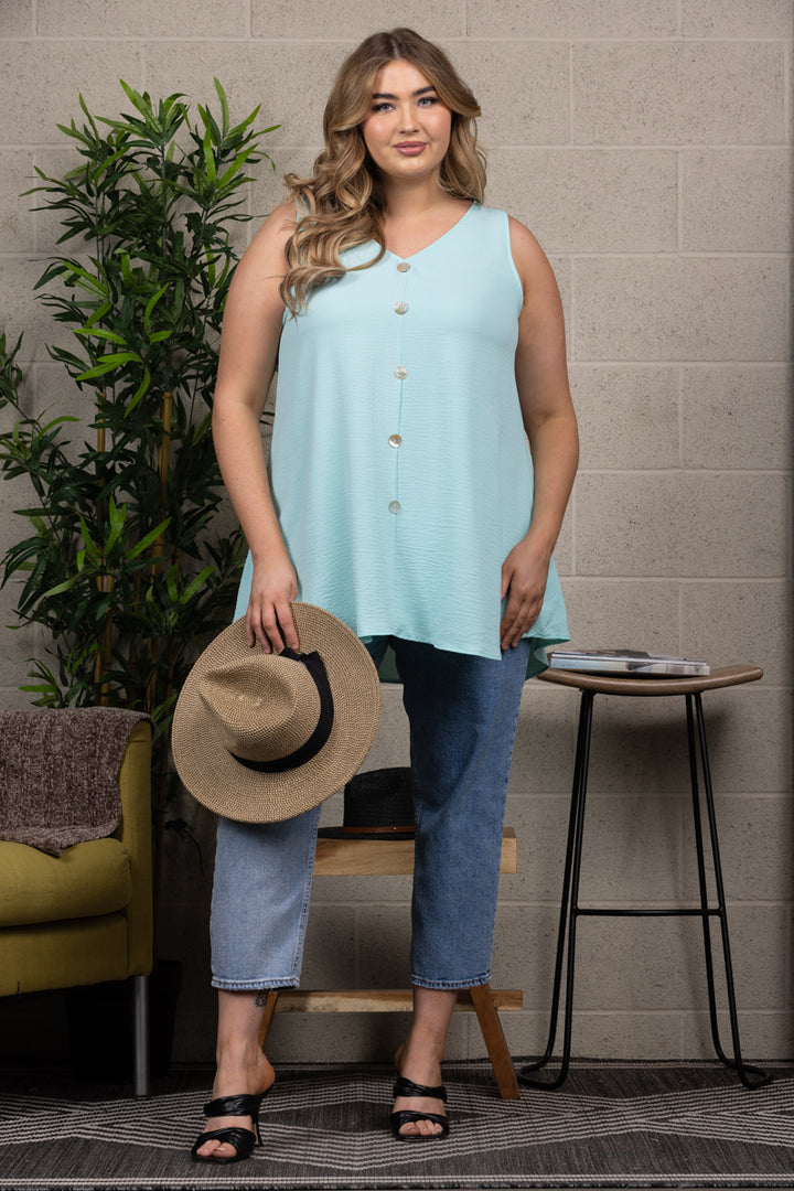 WHITE COLOR BUTTON DETAILED SLEEVELESS PLUS SIZE TOP T6063