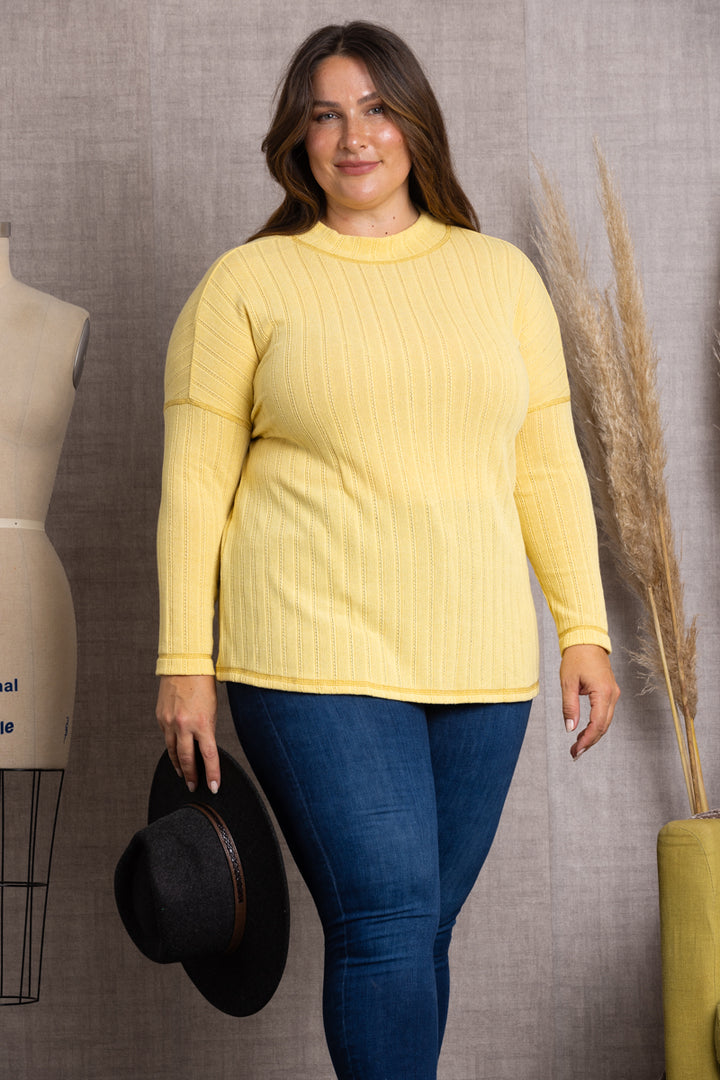 YELLOW TUSCAN JERSEY RIB KNIT PLUS SIZE TOP-PTY3786X