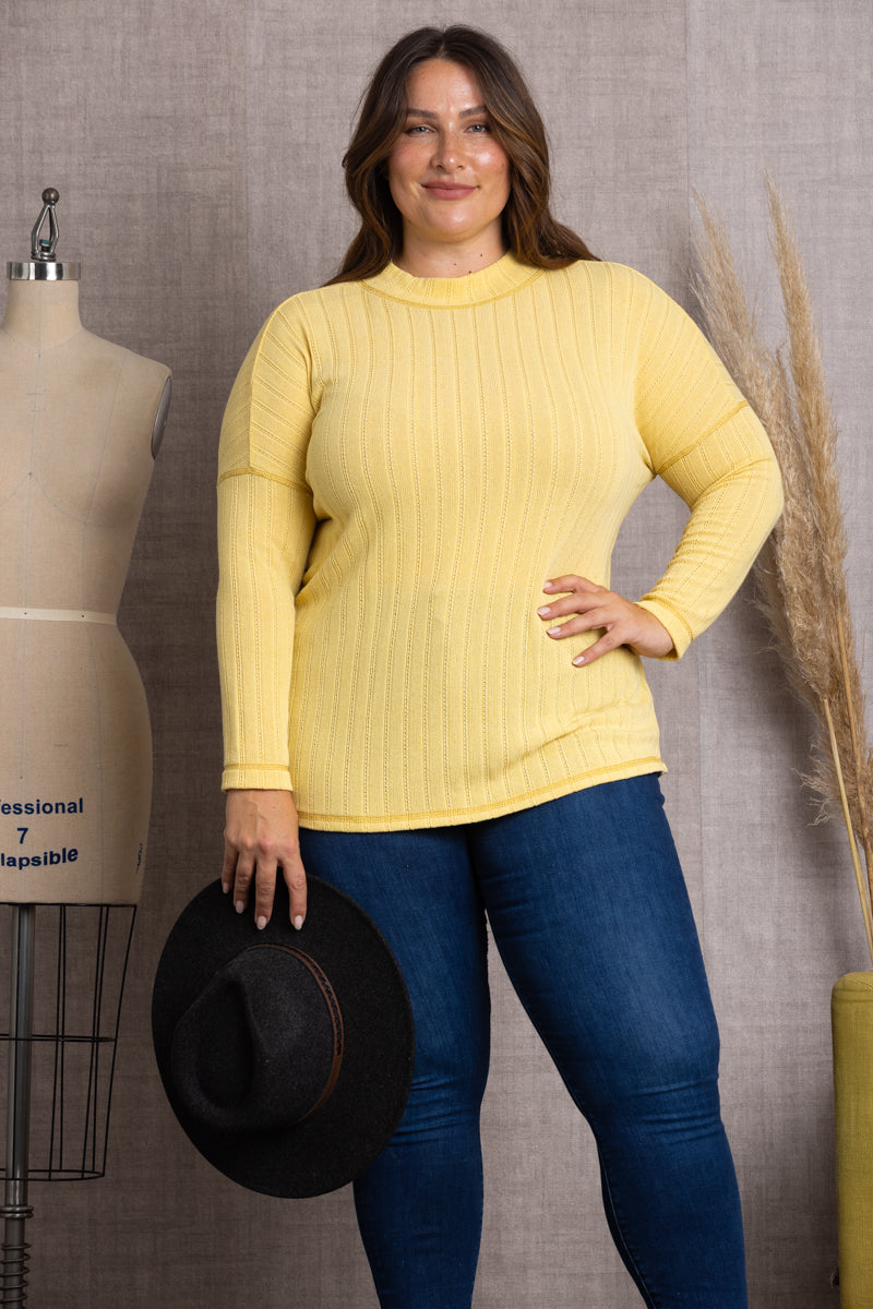 YELLOW TUSCAN JERSEY RIB KNIT PLUS SIZE TOP-PTY3786X