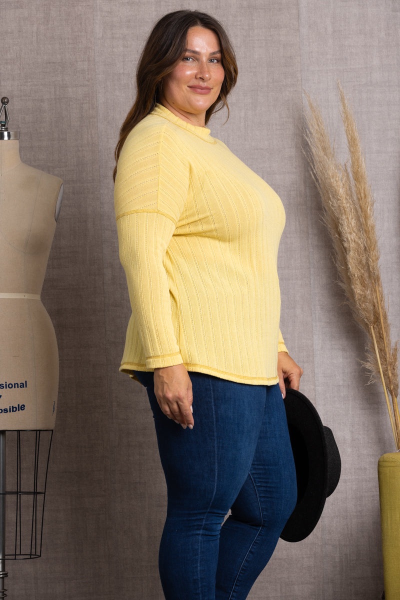 YELLOW TUSCAN JERSEY RIB KNIT PLUS SIZE TOP-PTY3786X