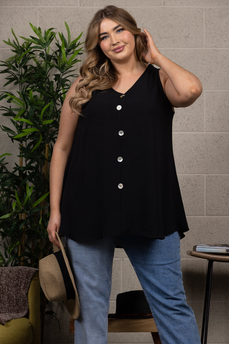 WHITE COLOR BUTTON DETAILED SLEEVELESS PLUS SIZE TOP T6063