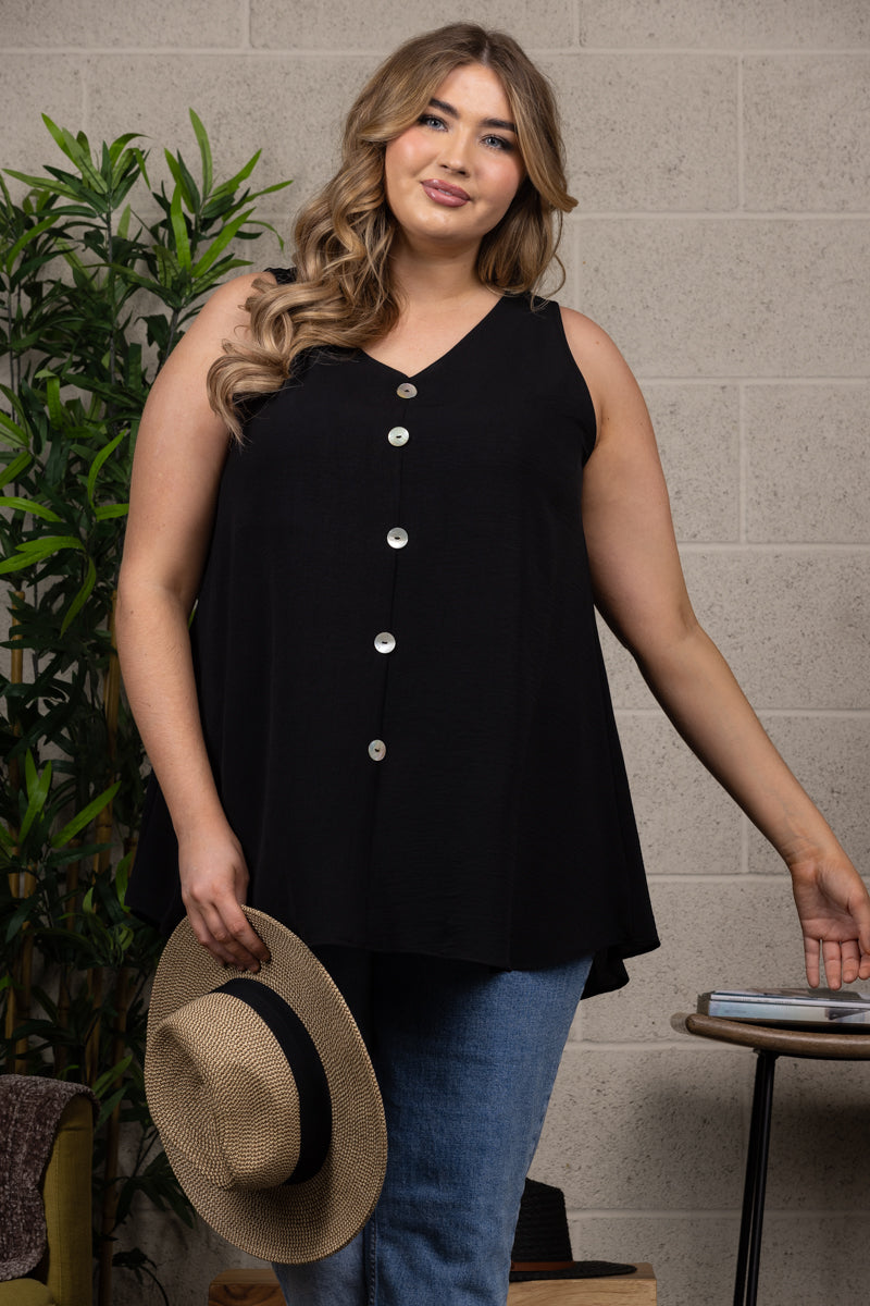 WHITE COLOR BUTTON DETAILED SLEEVELESS PLUS SIZE TOP T6063