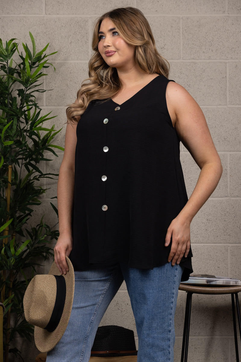 WHITE COLOR BUTTON DETAILED SLEEVELESS PLUS SIZE TOP T6063