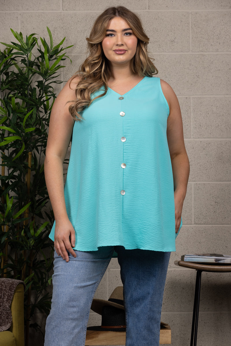 WHITE COLOR BUTTON DETAILED SLEEVELESS PLUS SIZE TOP T6063