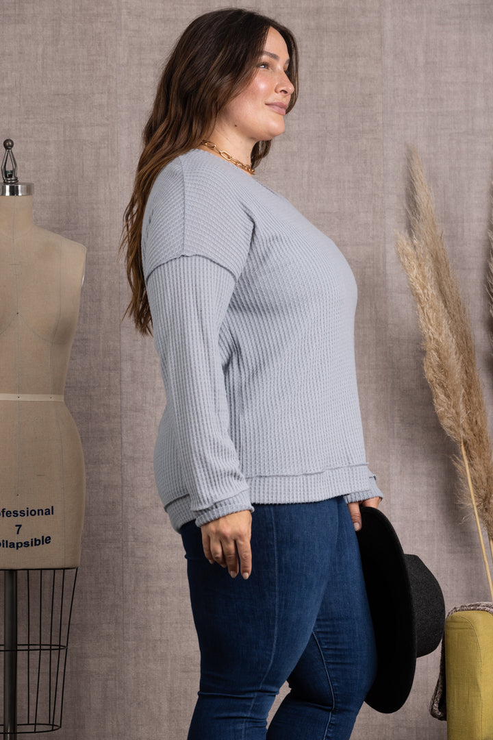 STEEL RIBBED KNIT LONG SLEEVES PLUS SIZE TOP M5044P