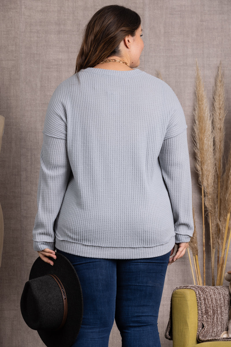 STEEL RIBBED KNIT LONG SLEEVES PLUS SIZE TOP M5044P