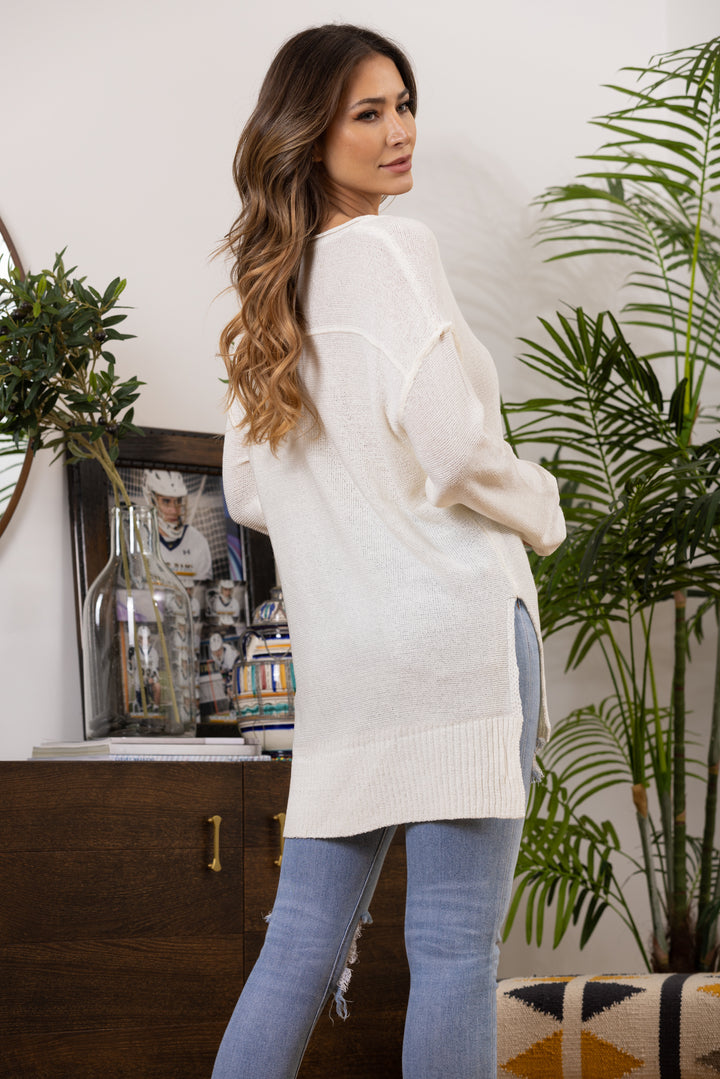 IVORY HI-LOW DOLMAN SLEEVES KNIT TOP-TI10006SB