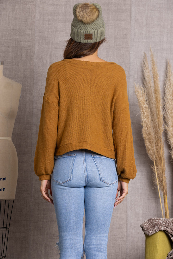 S1154-MUSTARD KNITTED LONG SLEEVES W/ BUTTONS TOP