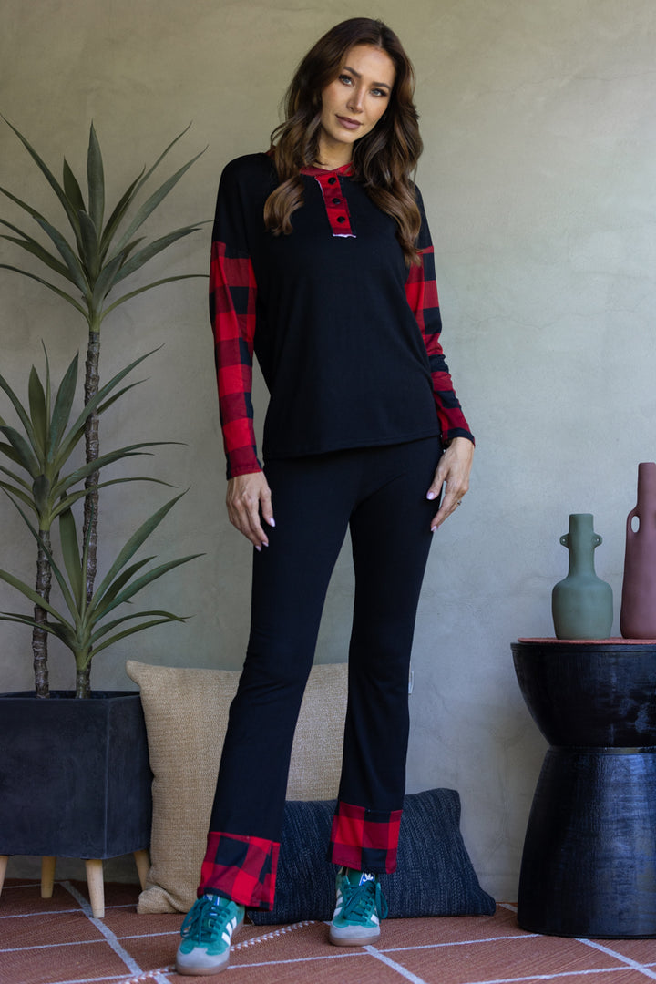 ST7656-Wholesale BLACK/RED SWEATSHIRT AND PANTS SET