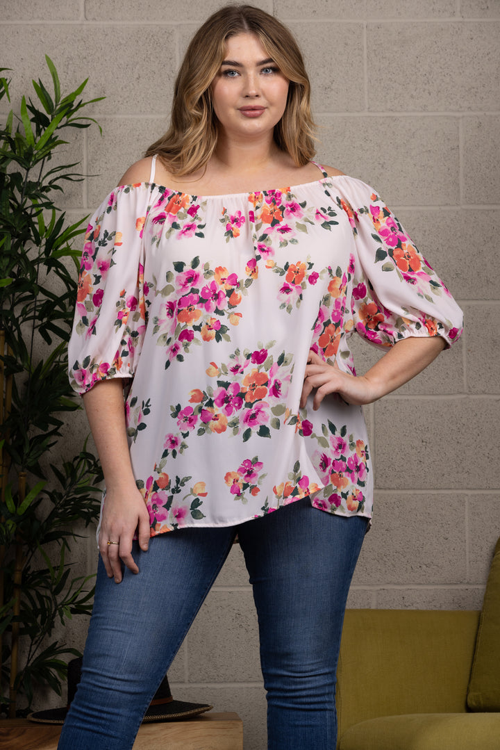 PINK CROSS BACK OFF SHOULDERS PLUS SIZE TOP TP1998-1