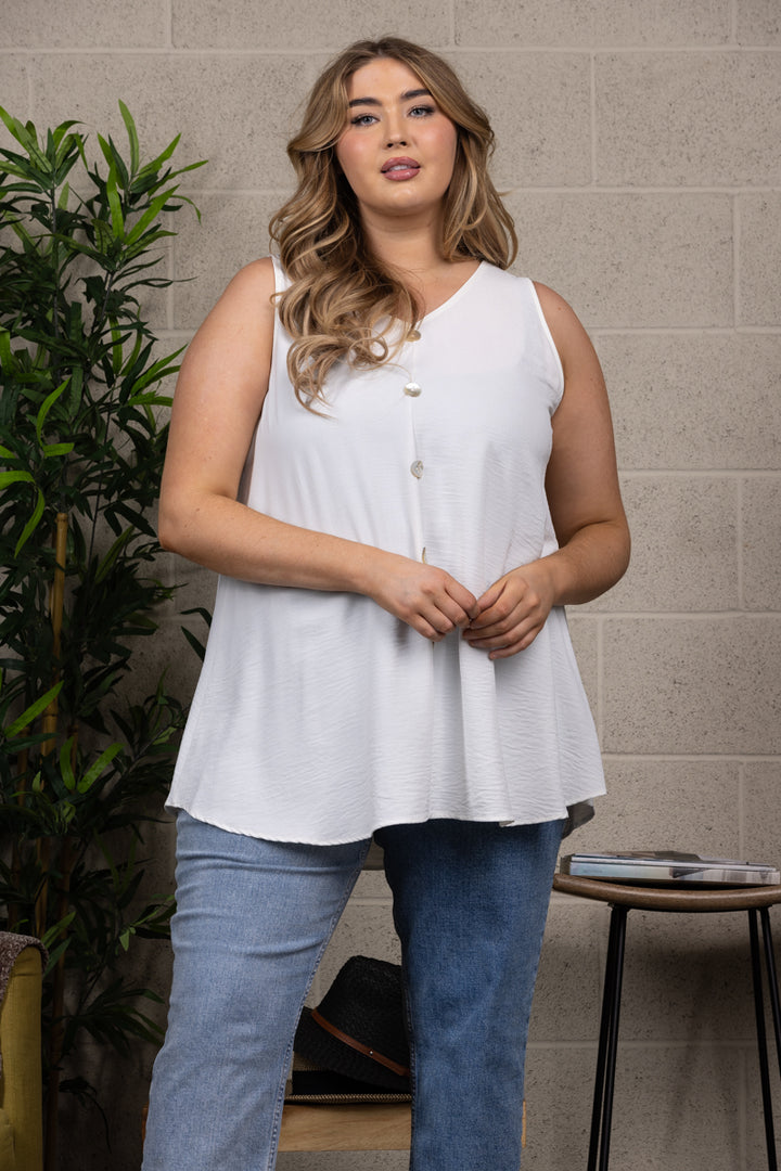 WHITE COLOR BUTTON DETAILED SLEEVELESS PLUS SIZE TOP T6063