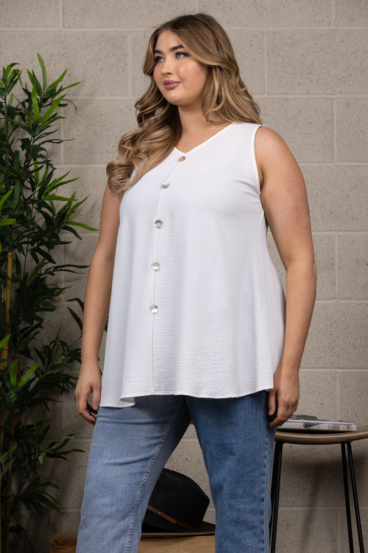 WHITE COLOR BUTTON DETAILED SLEEVELESS PLUS SIZE TOP T6063