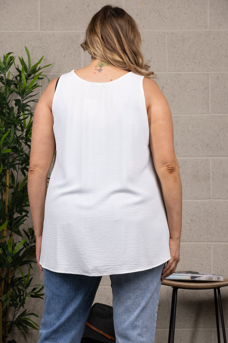 WHITE COLOR BUTTON DETAILED SLEEVELESS PLUS SIZE TOP T6063