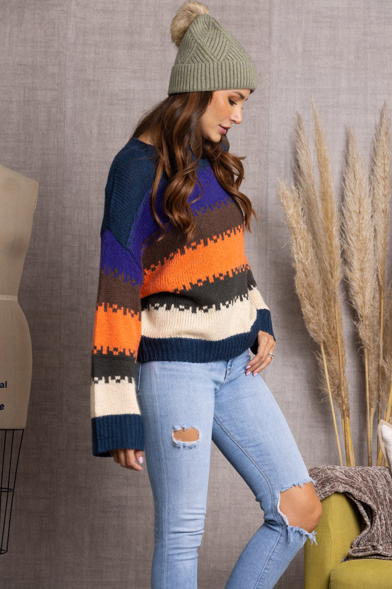 MULTI PATTERN KNITTED SWEATER-ILT1152