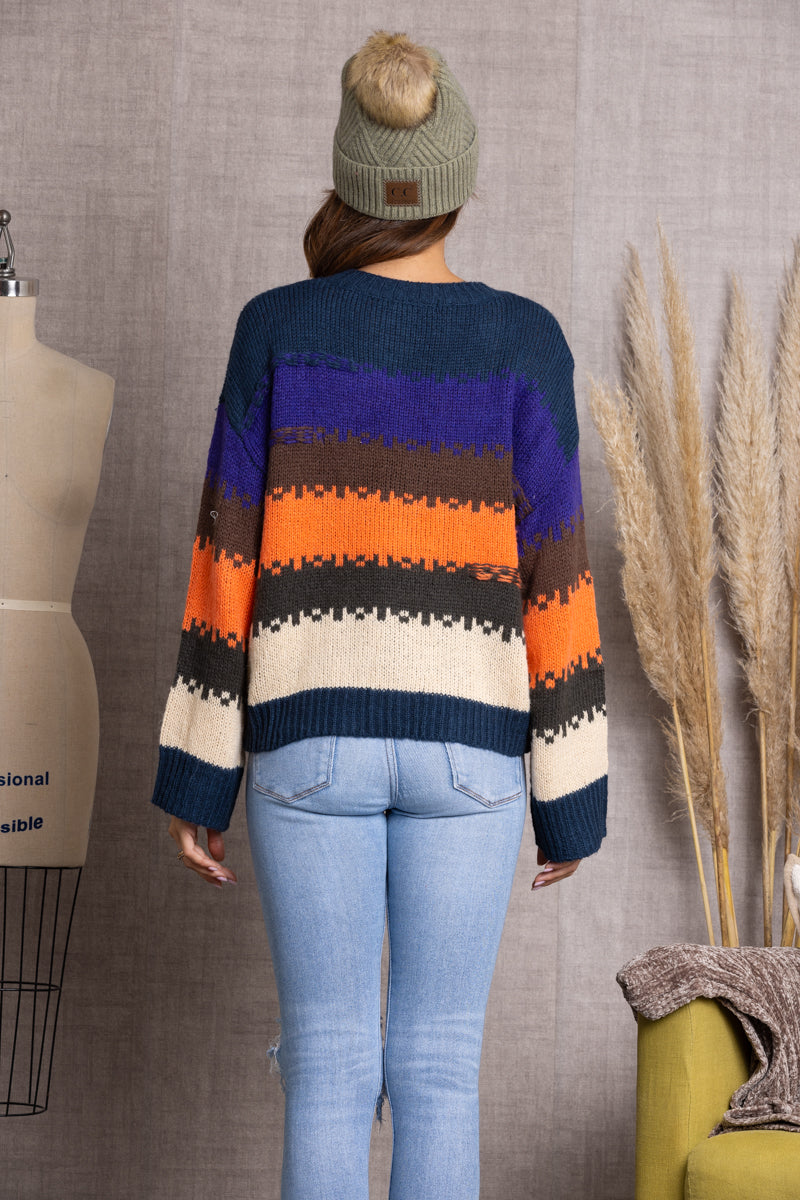 MULTI PATTERN KNITTED SWEATER-ILT1152