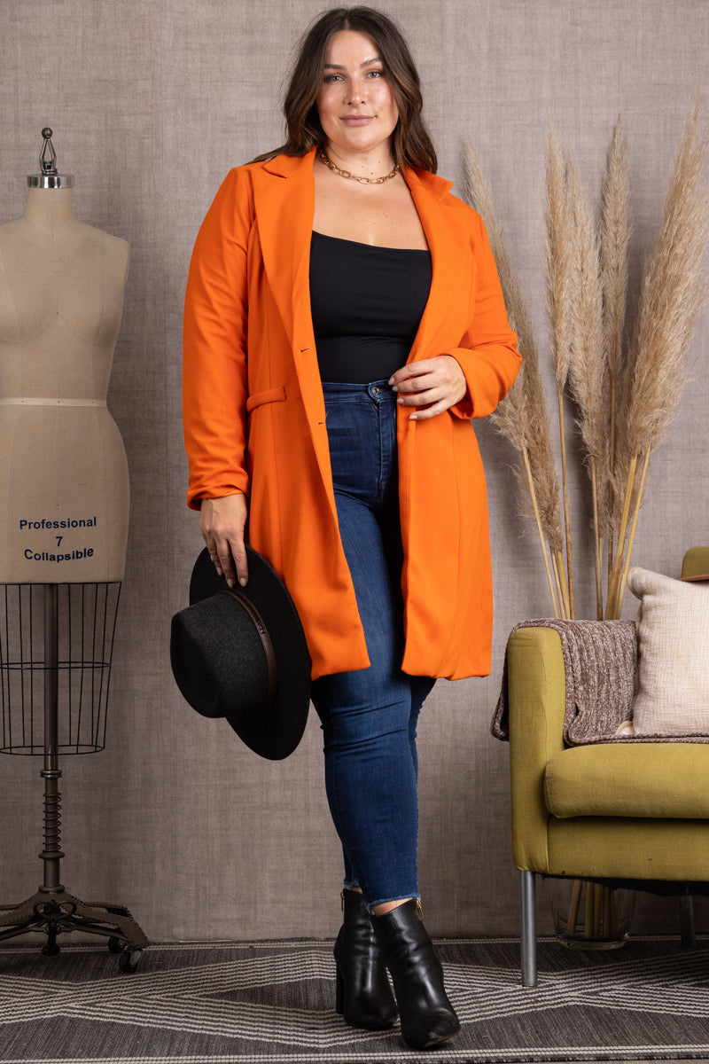 ORANGE LAPEL COLLAR LONG SLEEVES PLUS SIZE BLAZER-K51638KX