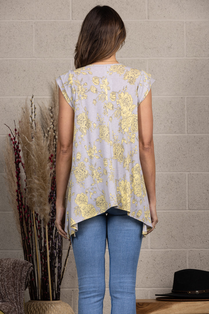 YELLOW DUSTY POLKADOT PRINT LAYERED SHORT SLEEVES TUNIC TOP-T1919