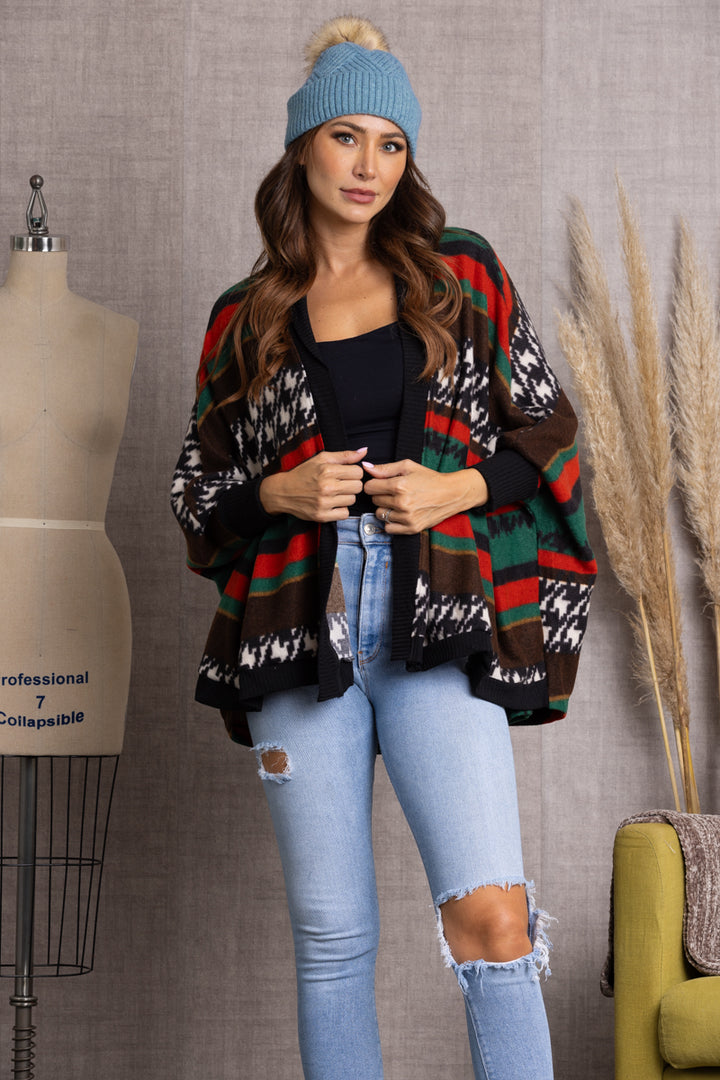 MULTICOLOR AZTEC PRINT OPEN FRONT CARDIGAN-JT8240PB