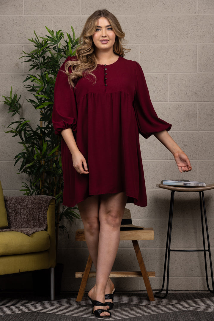 HALF OPEN BUTTON SPLICING LOOSE PLUS SIZE MIDI DRESS