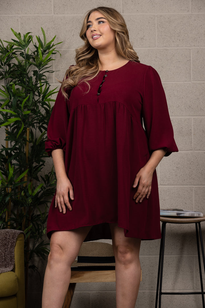 HALF OPEN BUTTON SPLICING LOOSE PLUS SIZE MIDI DRESS