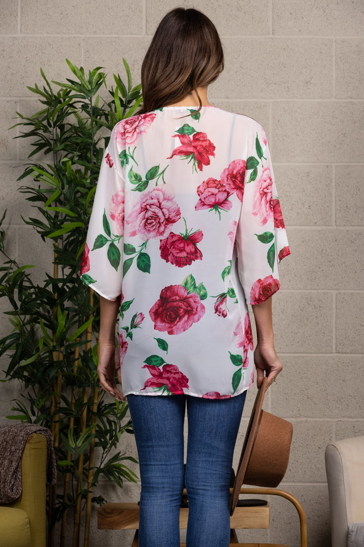 FLORAL PRINT DRAPED OPEN FRONT COVER-UP-T2202