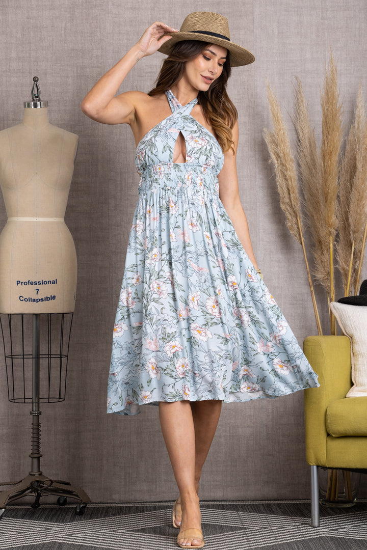 ROSALIE FLORAL HALTER MIDI DRESS D3113