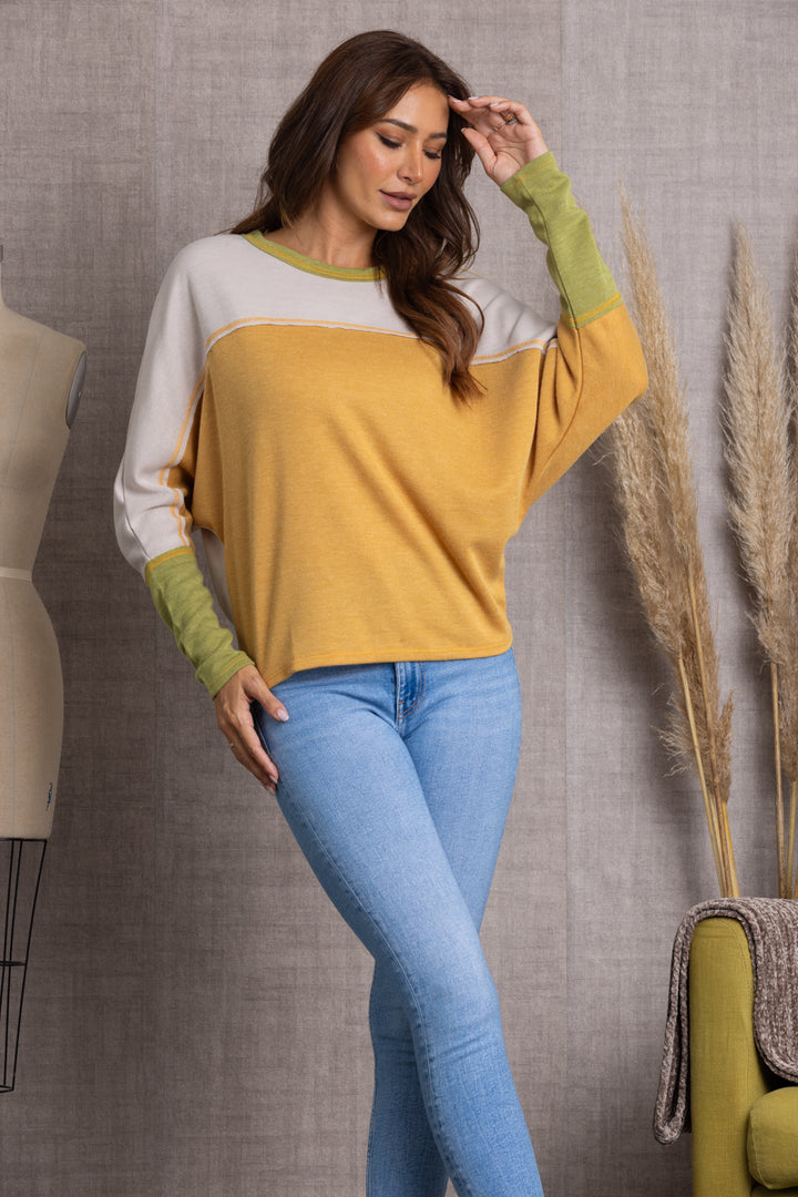 MUSTARD DOLMAN LONG SLEEVES KNIT TOP TC12517