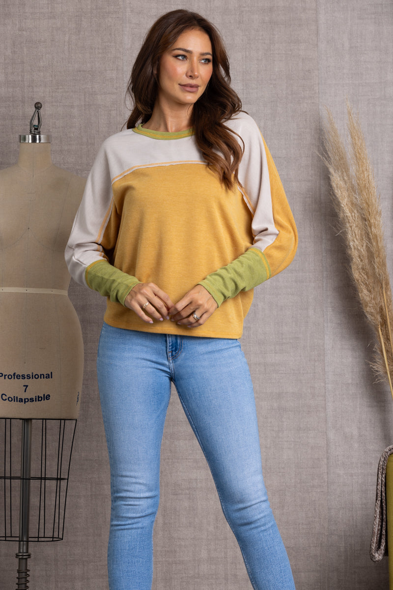 MUSTARD DOLMAN LONG SLEEVES KNIT TOP TC12517