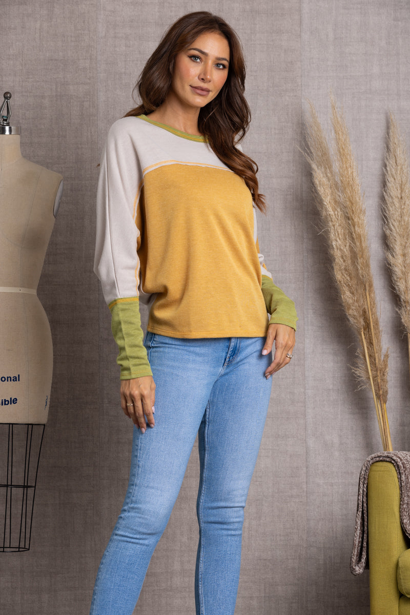 MUSTARD DOLMAN LONG SLEEVES KNIT TOP TC12517