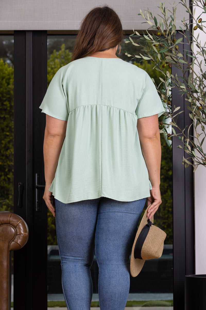 FLOWY BABYDOLL V-NECK PLUS SIZE TOP-TP1995