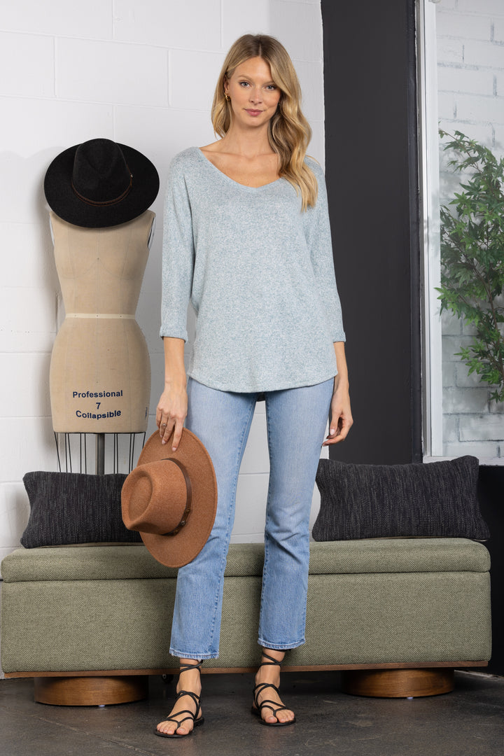 MINT V-NECK 3/4 SLEEVES KNIT TOP-U3453