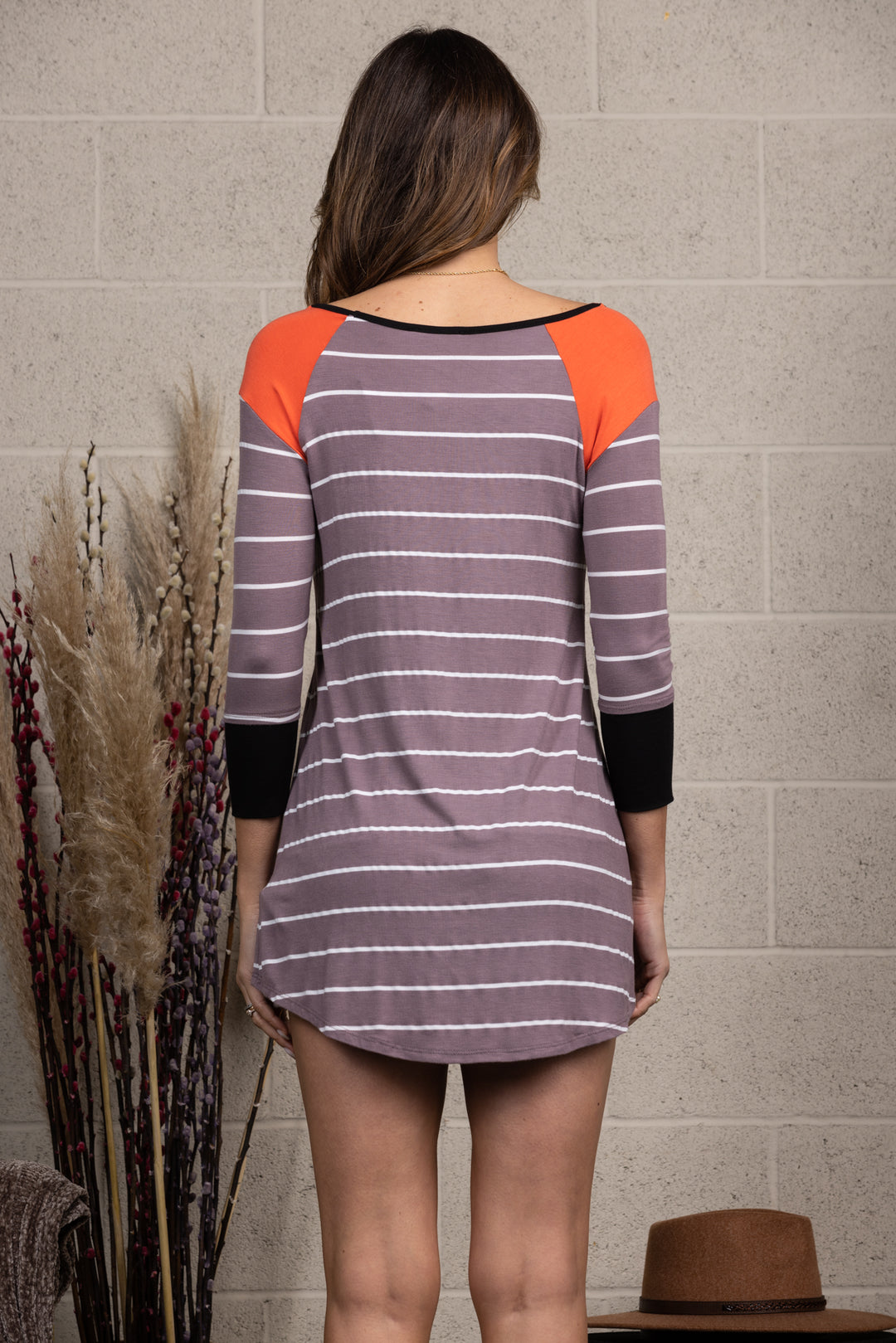 RAGLAN CUFFED LONG SLEEVES STRIPED TUNIC TOP