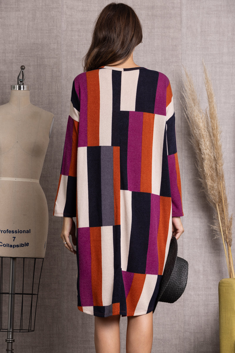 RUST COLOR BLOCK MODERN STYLE HI LOW MIDI DRESS SD21095D