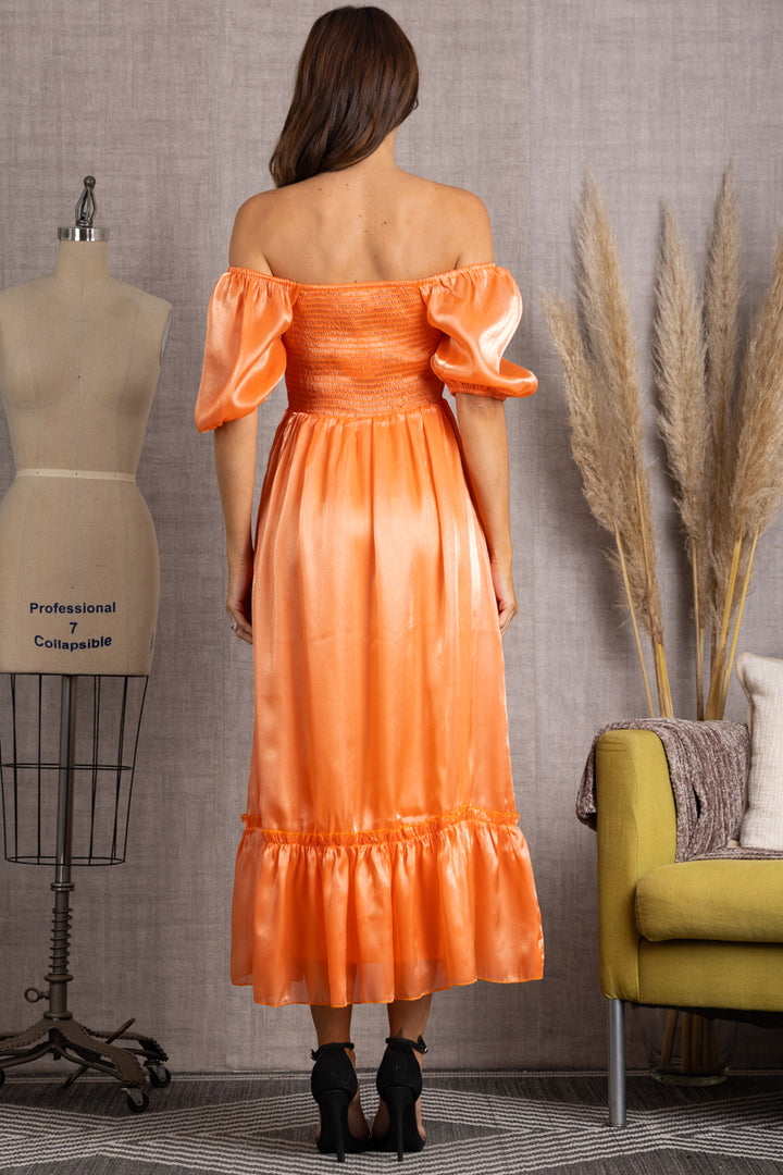 M10224W-CORAL OFF SHOULDER RUFFLE TIERED MAXI DRESS