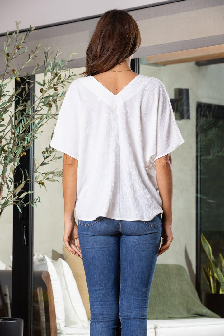 WHITE V-NECK DOLMAN SLEEVES TOP TC12603SA