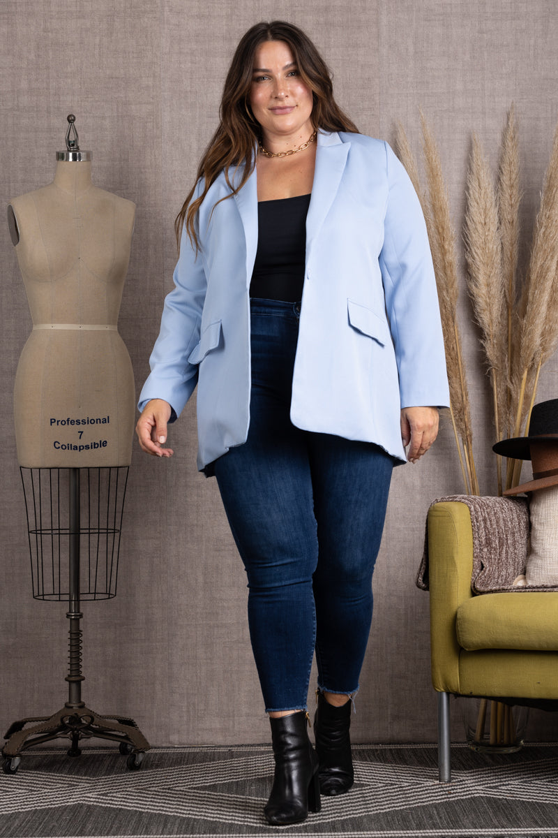 K51572WX-Wholesale SKY LAPEL LONG SLEEVES PLUS SIZE BLAZER