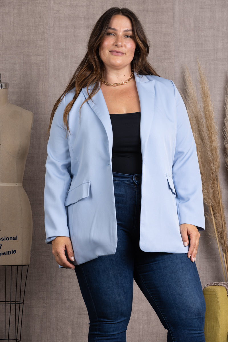 SKY LAPEL LONG SLEEVES PLUS SIZE BLAZER-K51572WX