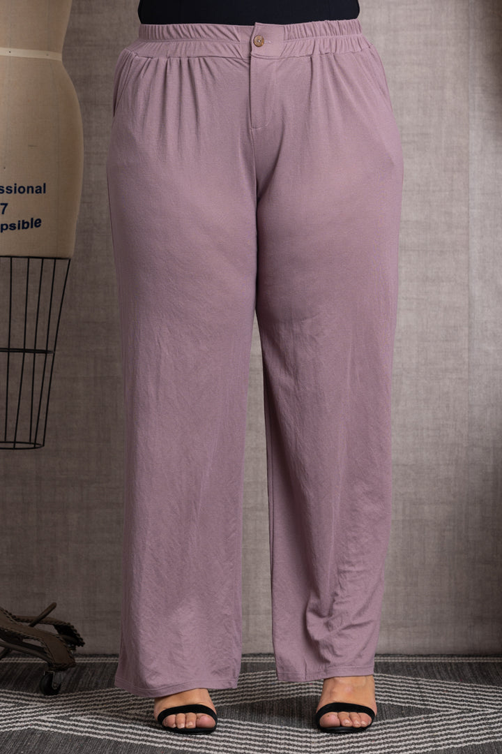 MAUVE HIGH WAIST WIDE LEG PLUS SIZE PANTS-P7730