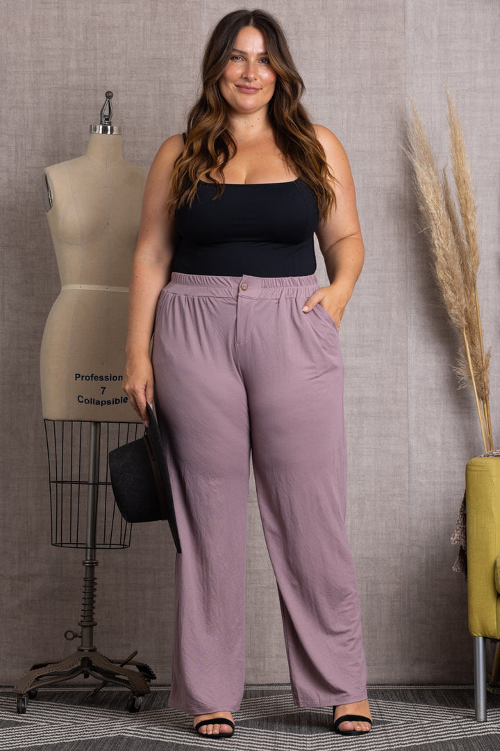 P7730-Wholesale MAUVE HIGH WAIST WIDE LEG PLUS SIZE PANTS