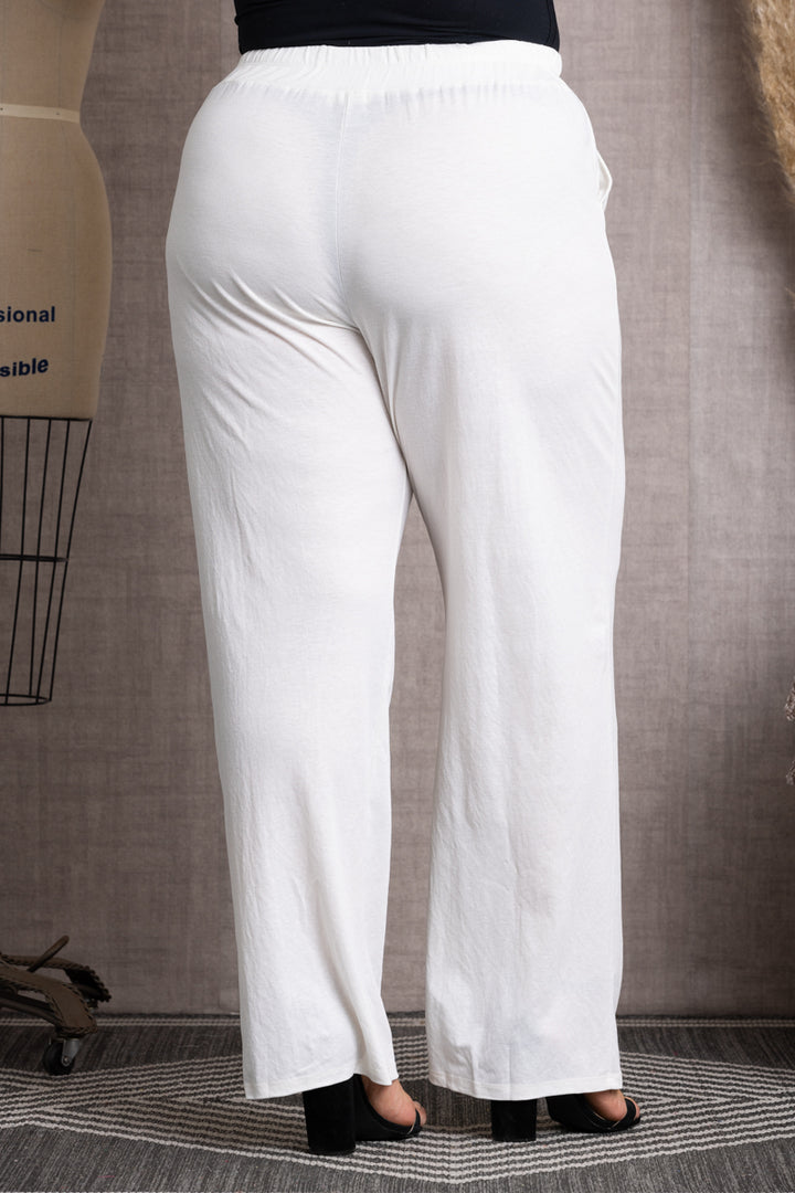 CREAM HIGH WAIST WIDE LEG PLUS SIZE PANTS-P7730