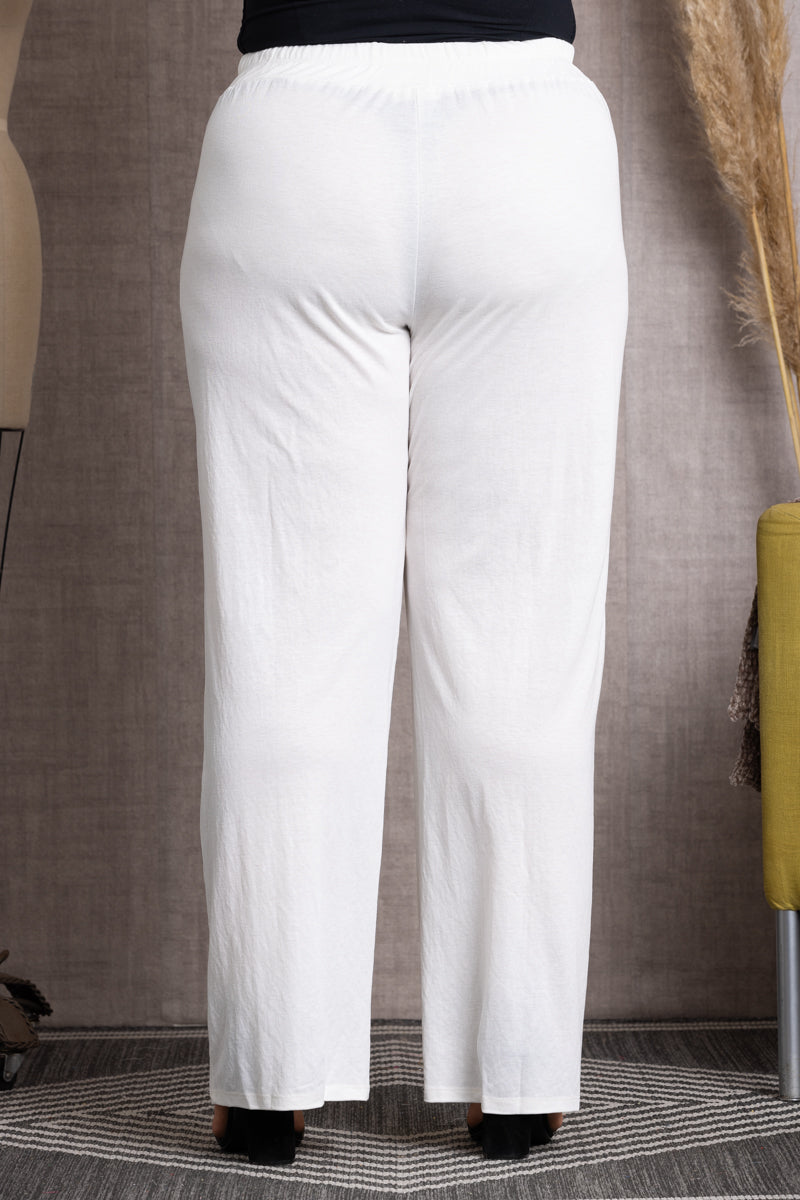 CREAM HIGH WAIST WIDE LEG PLUS SIZE PANTS-P7730