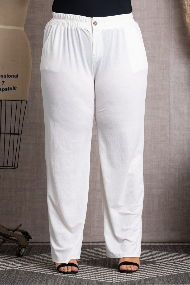 CREAM HIGH WAIST WIDE LEG PLUS SIZE PANTS-P7730