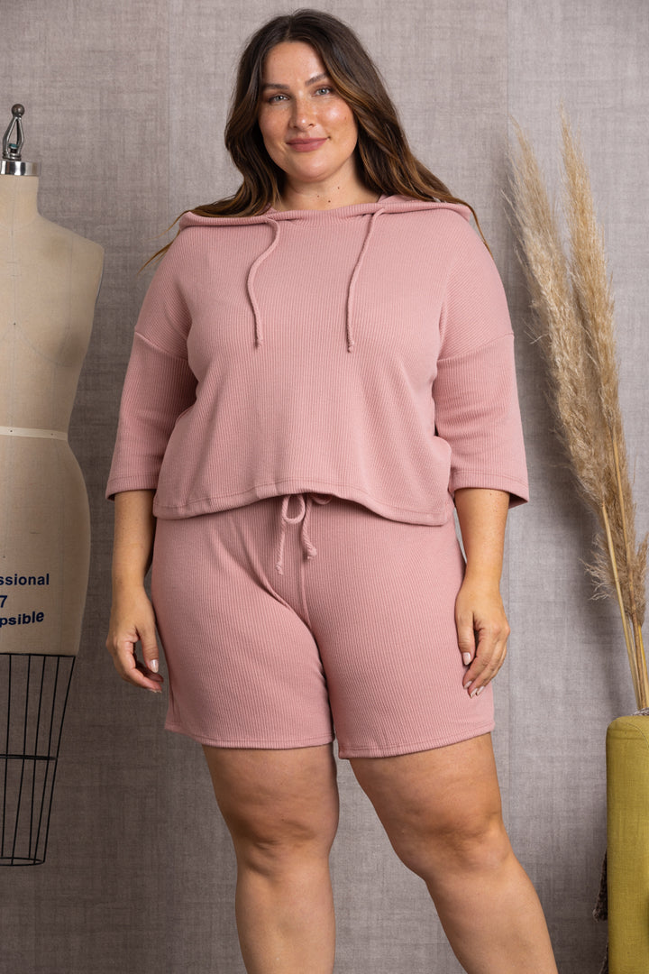 PINK SWEATSHIRT PLUS SIZE HOODIES SET-ST7835