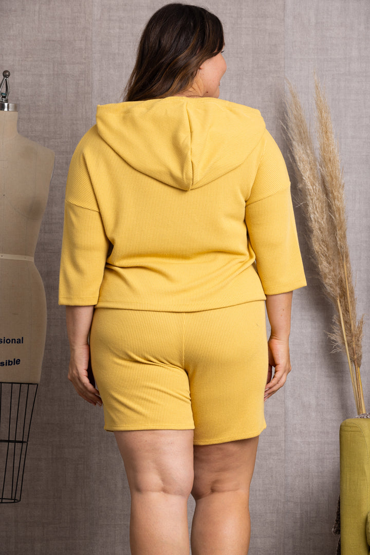 MUSTARD SWEATSHIRT PLUS SIZE HOODIES SET-ST7835