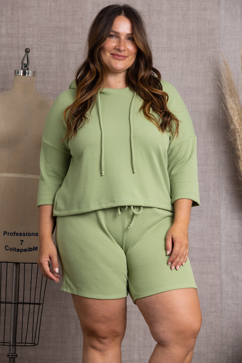 SAGE SWEATSHIRT PLUS SIZE HOODIE SETST7835