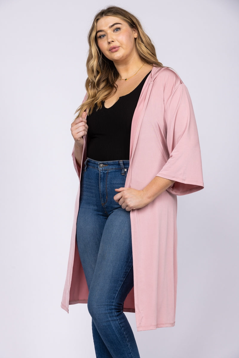 MAUVE PLUS SIZE HOODY COVER-UP CARDIGAN-T6607P