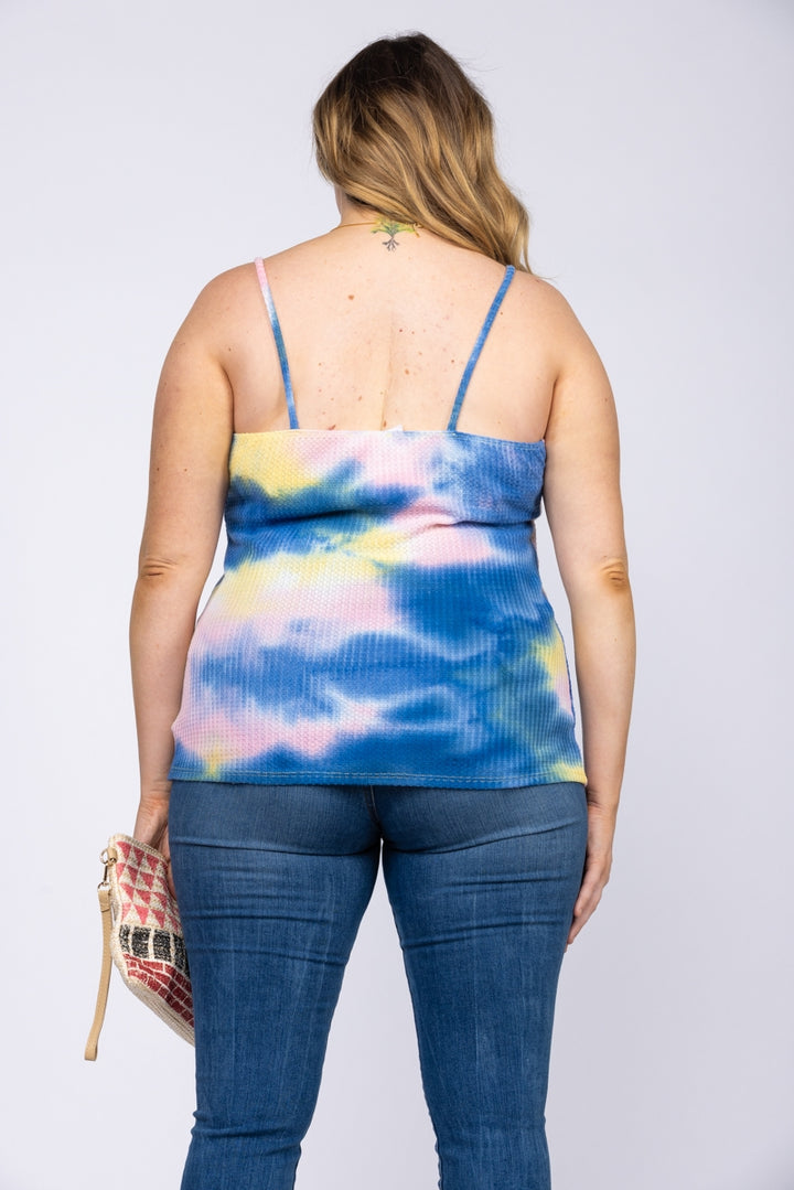 TIE-DYE SPAGHETTI STRAP LACEY  V-NECK PLUS SIZE TOP