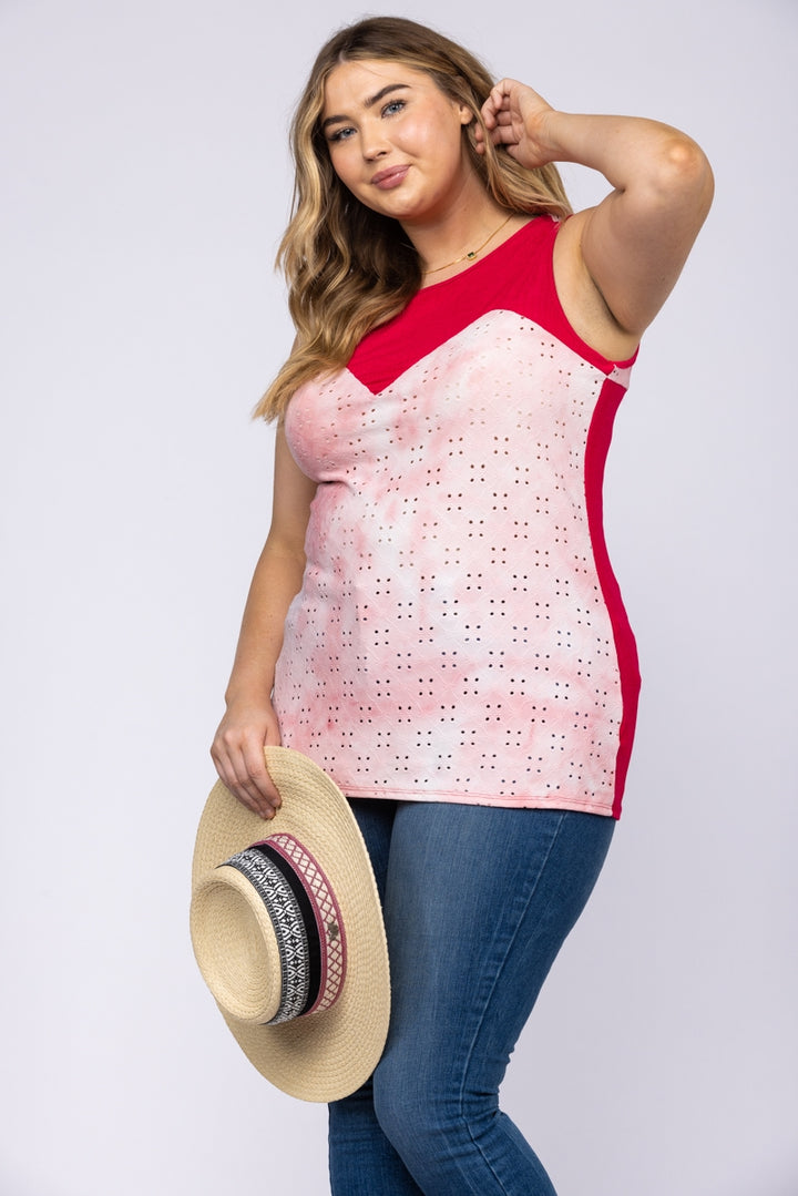 EYELET SLEEVELESS PLUS SIZE TOP-T6655P