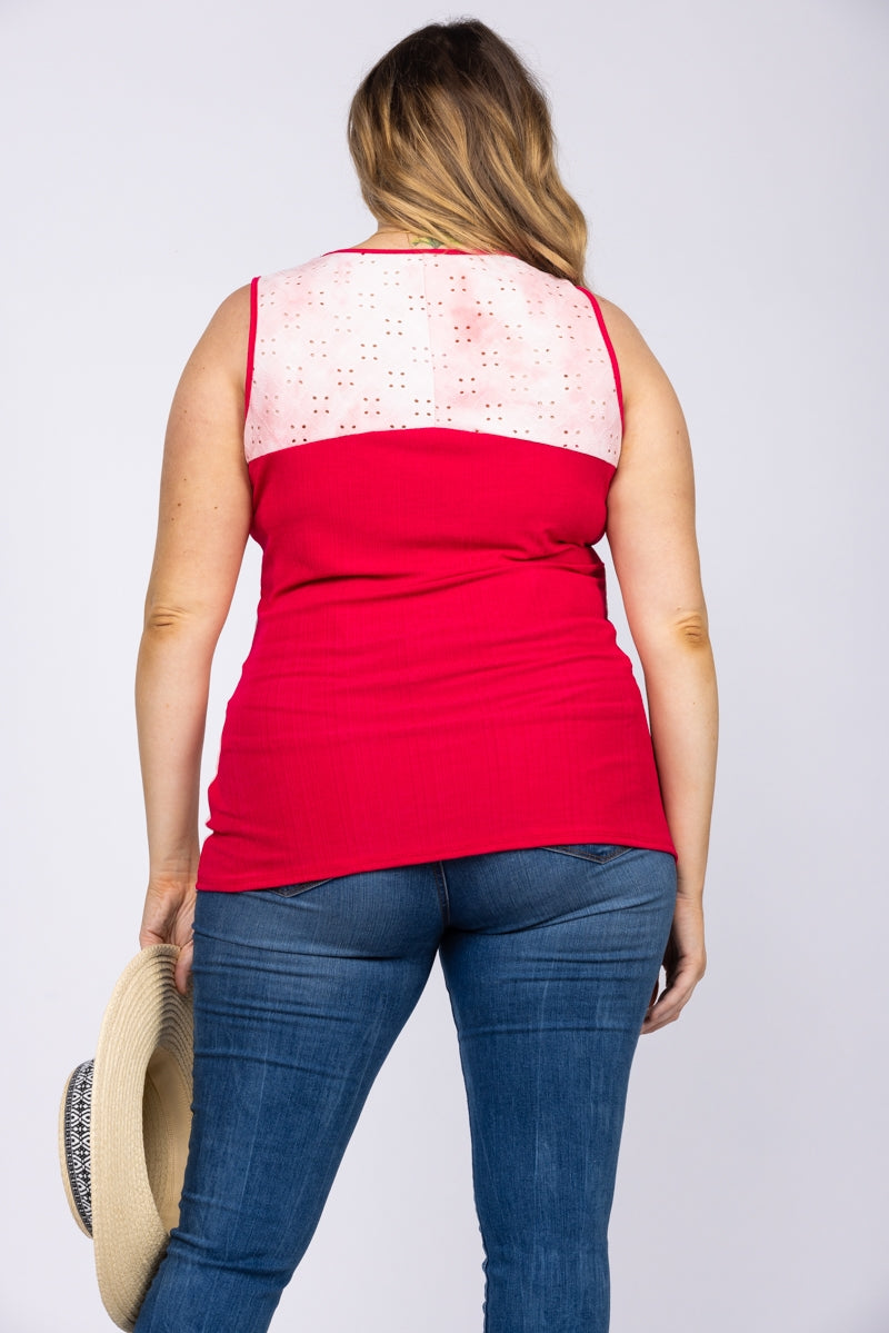 EYELET SLEEVELESS PLUS SIZE TOP-T6655P